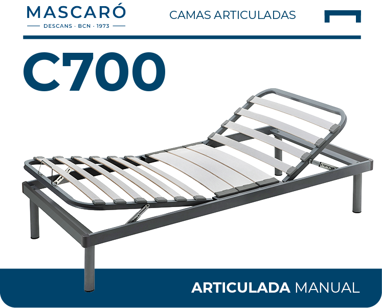 Cama articulada manual C700 de Descans Mascaró estructura 60×20×1,5 mm
